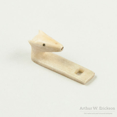 Eskimo Carved Ivory Polar Bear head Hook and Loop Closure