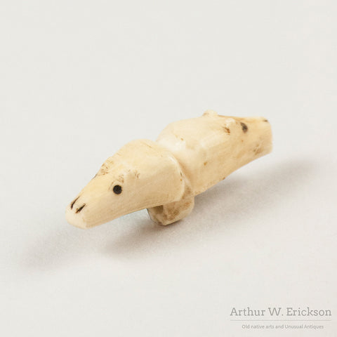 Eskimo Carved Walrus Ivory Two Bear headed Button