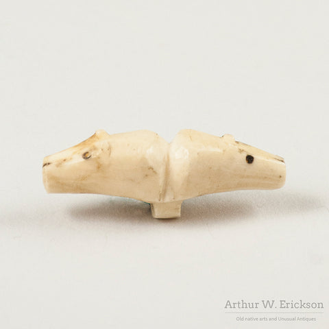 Eskimo Carved Walrus Ivory Two Bear headed Button