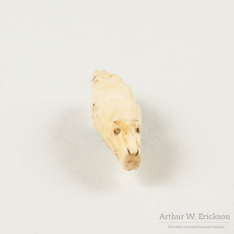 Eskimo Carved Walrus Ivory Two Bear headed Button