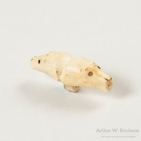 Eskimo Carved Walrus Ivory Two Bear headed Button