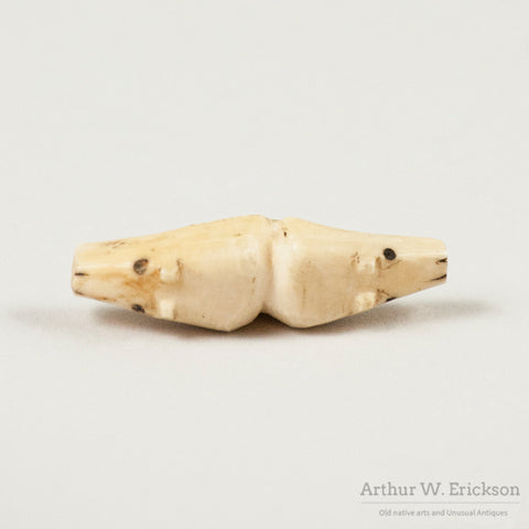 Eskimo Carved Walrus Ivory Two Bear headed Button