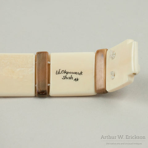 Eskimo Ivory Polar Bear and Seal Carved Watch Band by W. Okpowruk