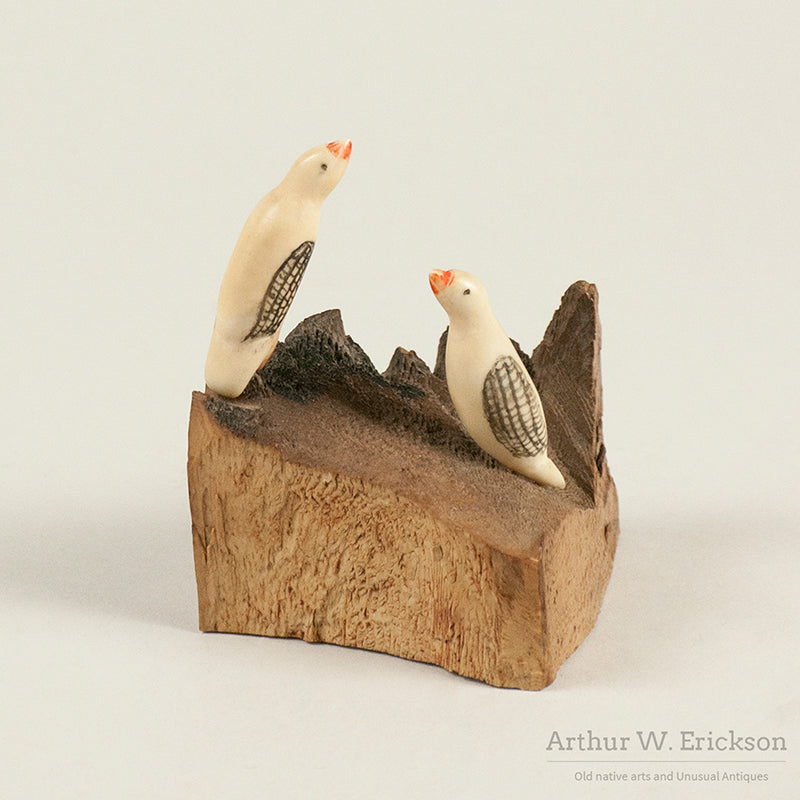 Eskimo Bird Carvings Mounted on Mastodon Base