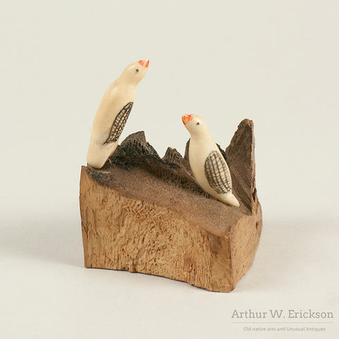 Eskimo Bird Carvings Mounted on Mastodon Base