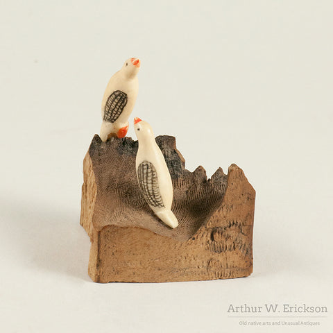 Eskimo Bird Carvings Mounted on Mastodon Base