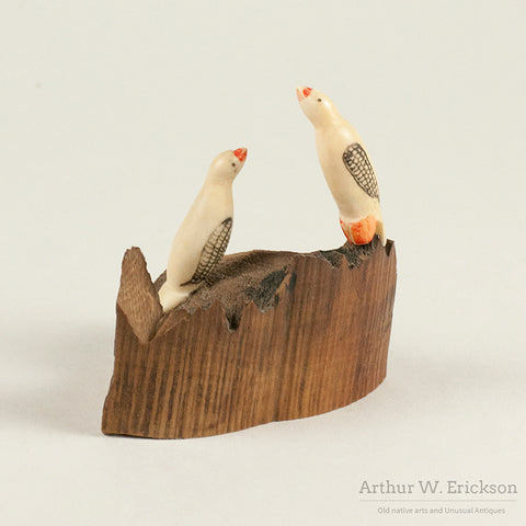 Eskimo Bird Carvings Mounted on Mastodon Base