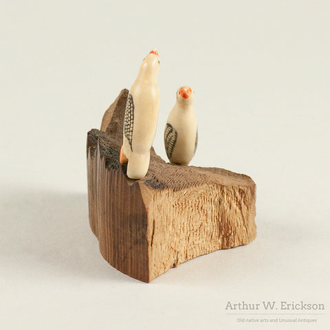 Eskimo Bird Carvings Mounted on Mastodon Base