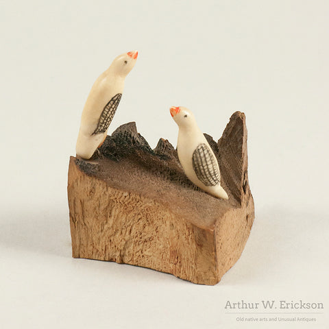 Eskimo Bird Carvings Mounted on Mastodon Base