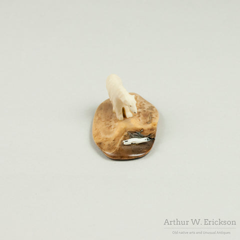 Eskimo Carved Polar Bear and Seal on Fossilized Ivory Base