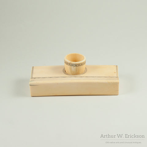 Eskimo Carved Walrus Ivory Desk Set