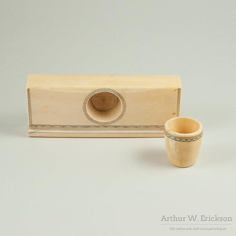 Eskimo Carved Walrus Ivory Desk Set