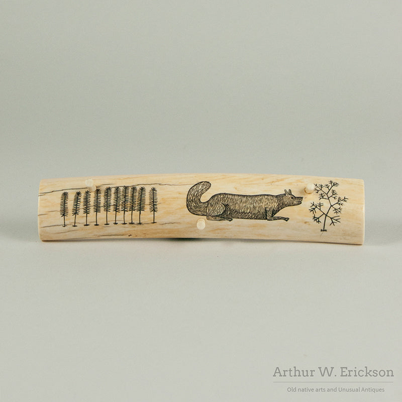 Eskimo Scrimshawed Walrus Ivory Cribbage Board