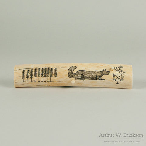 Eskimo Scrimshawed Walrus Ivory Cribbage Board