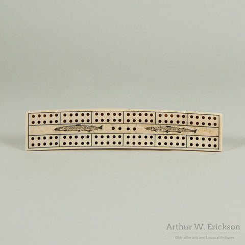 Eskimo Scrimshawed Walrus Ivory Cribbage Board