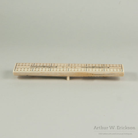 Eskimo Scrimshawed Walrus Ivory Cribbage Board