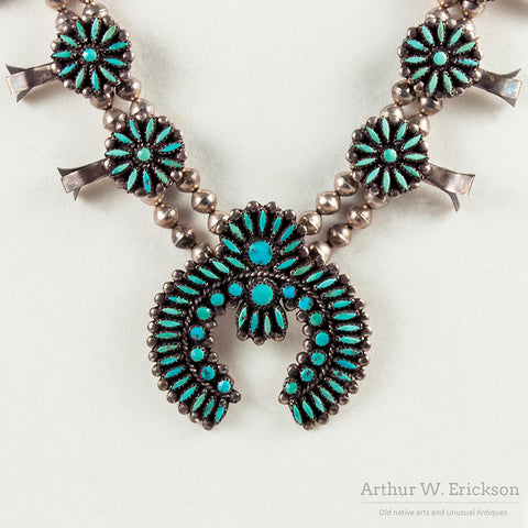 Fine Zuni Needle Point Squash Blossom Necklace