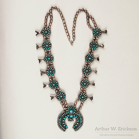 Fine Zuni Needle Point Squash Blossom Necklace