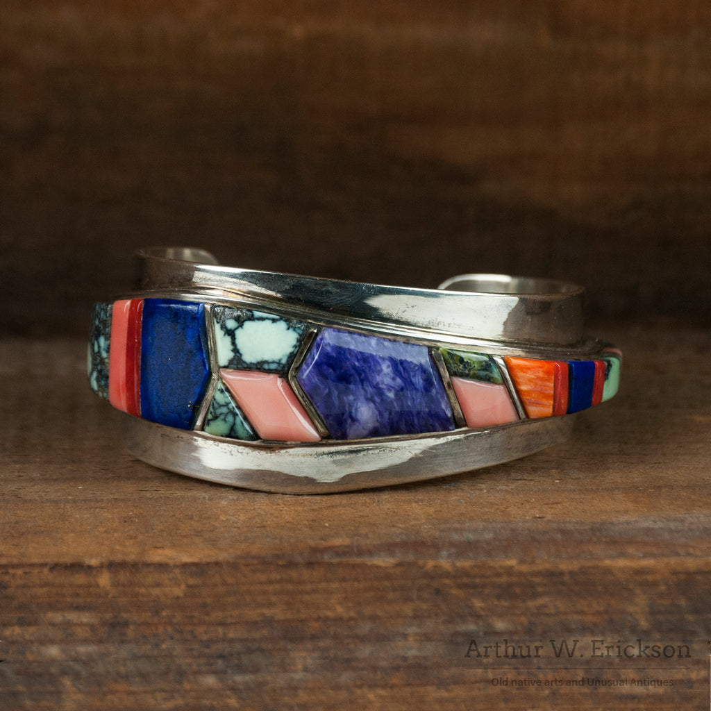 Hopi Phillip Sekaquaptewa Stone Mosaic and Silver Cuff