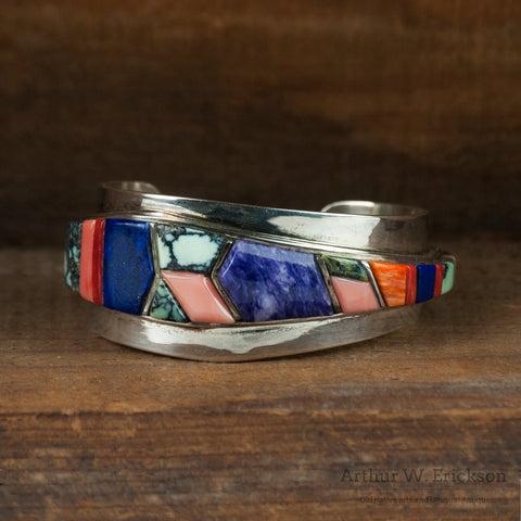 Hopi Phillip Sekaquaptewa Stone Mosaic and Silver Cuff