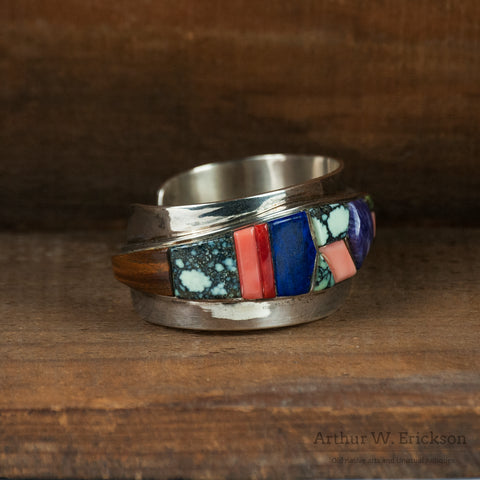 Hopi Phillip Sekaquaptewa Stone Mosaic and Silver Cuff