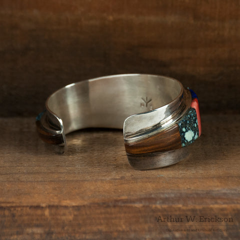 Hopi Phillip Sekaquaptewa Stone Mosaic and Silver Cuff