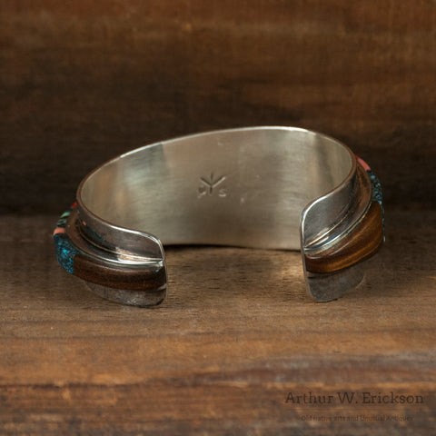 Hopi Phillip Sekaquaptewa Stone Mosaic and Silver Cuff