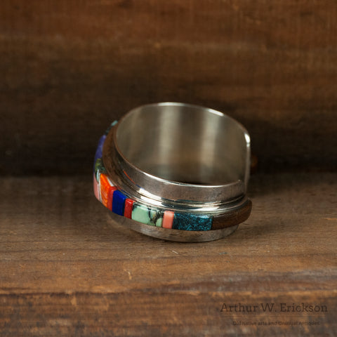 Hopi Phillip Sekaquaptewa Stone Mosaic and Silver Cuff
