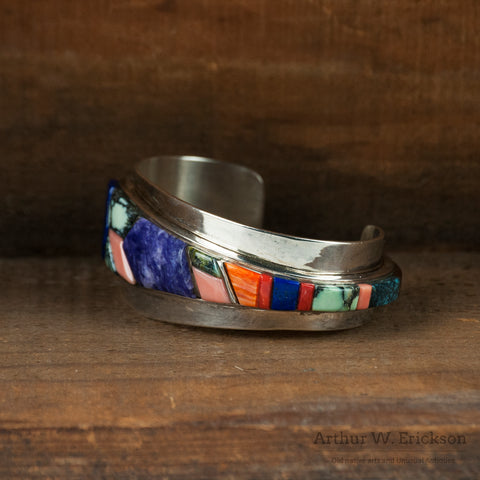 Hopi Phillip Sekaquaptewa Stone Mosaic and Silver Cuff