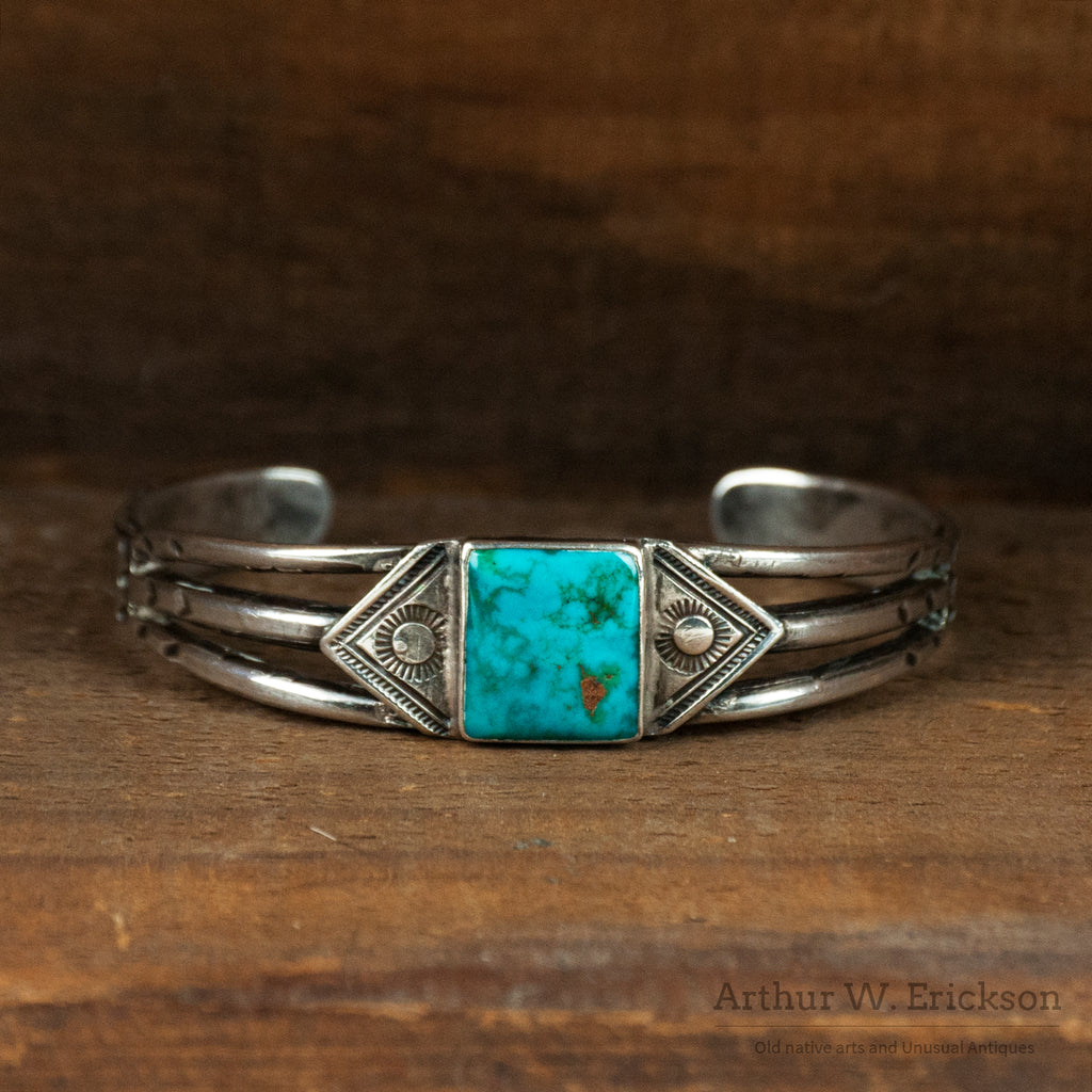 Ike Wilson Navajo Silver and Turquoise Cuff Bracelet