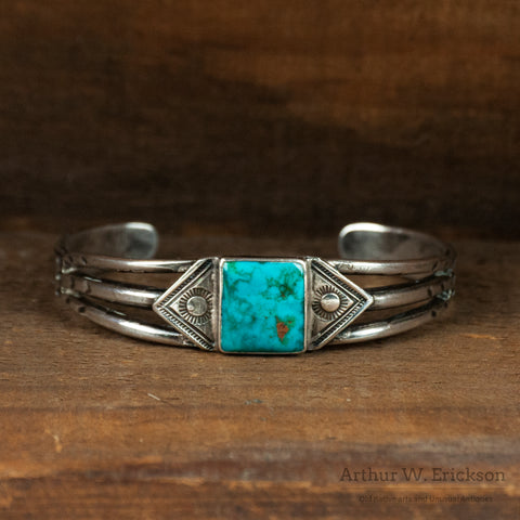 Ike Wilson Navajo Silver and Turquoise Cuff Bracelet