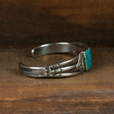 Ike Wilson Navajo Silver and Turquoise Cuff Bracelet