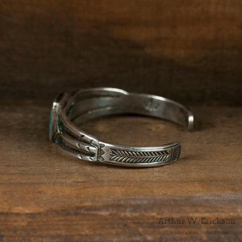 Ike Wilson Navajo Silver and Turquoise Cuff Bracelet