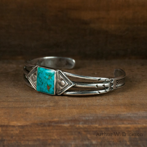 Ike Wilson Navajo Silver and Turquoise Cuff Bracelet