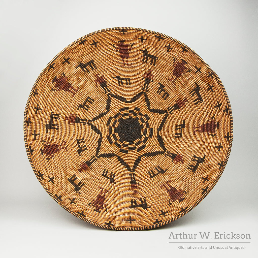 Exceptionally Large Polychrome Figural Apache Tray