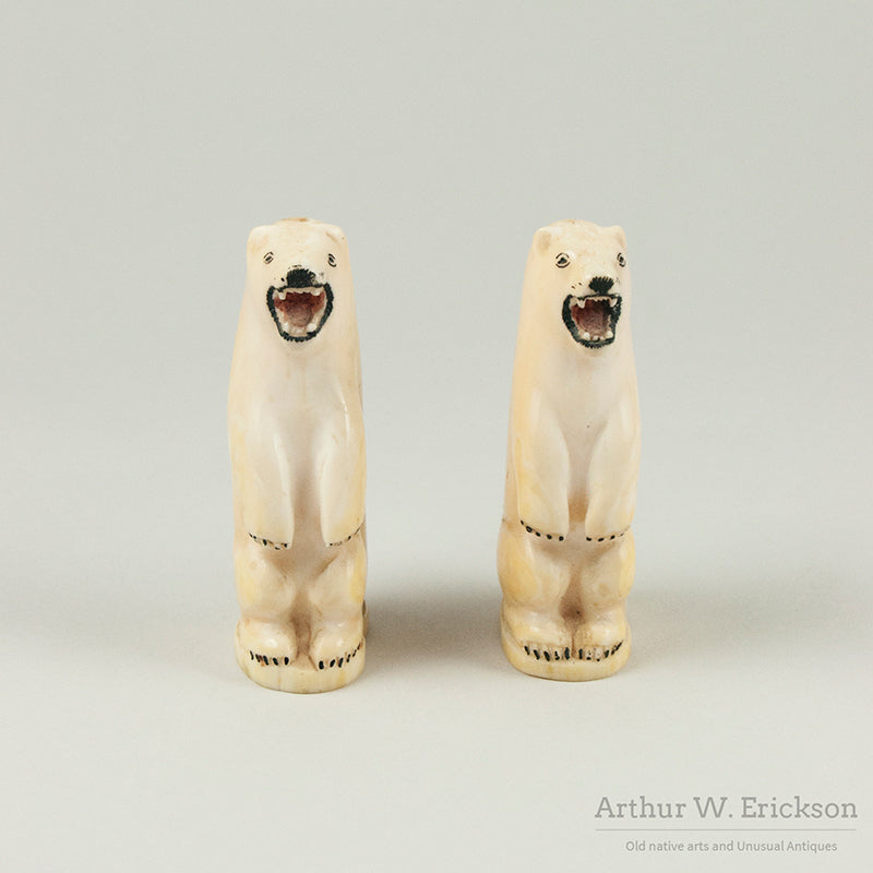Large Eskimo Carved Polar Bear Salt and Pepper Shakers