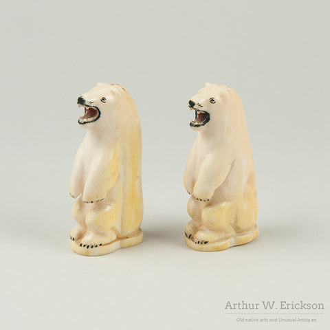 Large Eskimo Carved Polar Bear Salt and Pepper Shakers