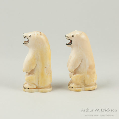 Large Eskimo Carved Polar Bear Salt and Pepper Shakers