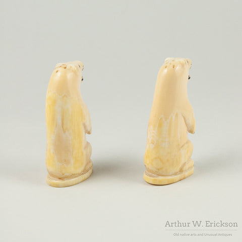 Large Eskimo Carved Polar Bear Salt and Pepper Shakers