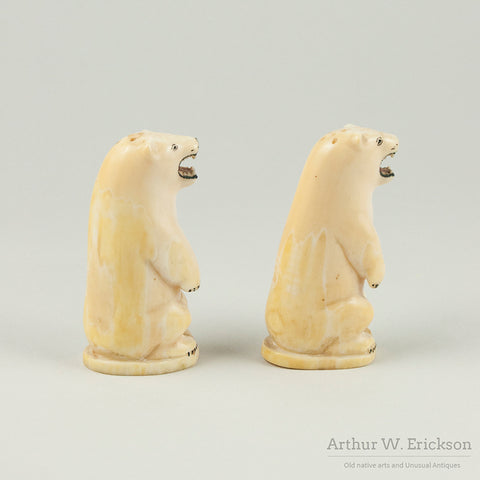 Large Eskimo Carved Polar Bear Salt and Pepper Shakers