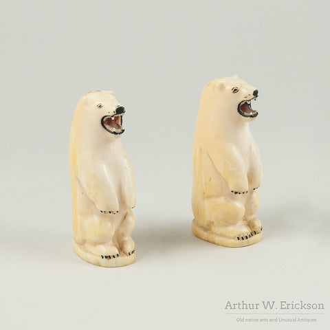 Large Eskimo Carved Polar Bear Salt and Pepper Shakers