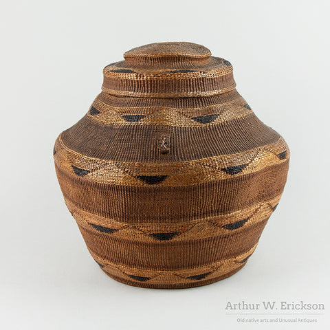 Very Large Tlingit Rattle Top Basket