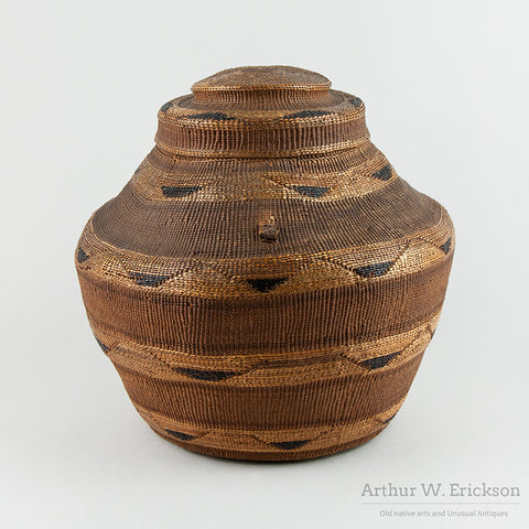 Very Large Tlingit Rattle Top Basket