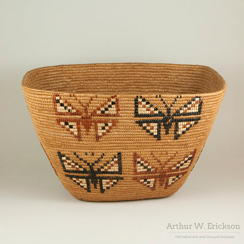 Large Canadian Salish Basket with Butterfly Design