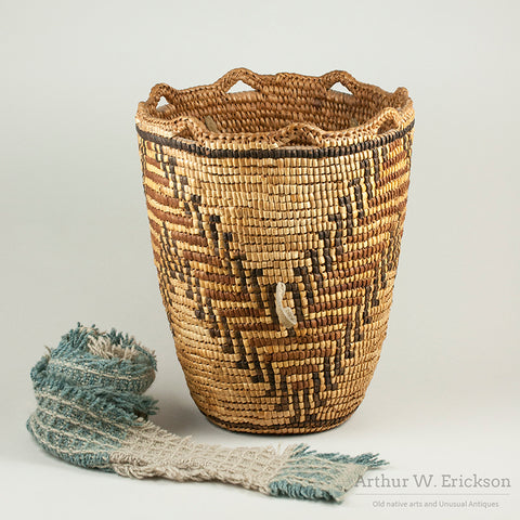 Large Fully Imbricated Klickitat Berry Basket with unfinished tumpline