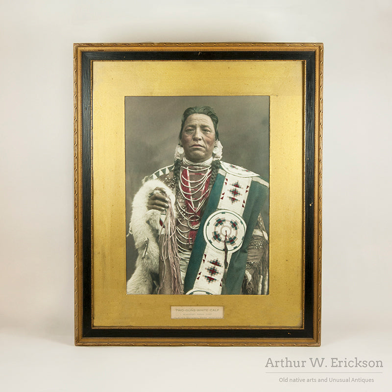 Framed Hand Colored Photograph of Two Guns White Calf