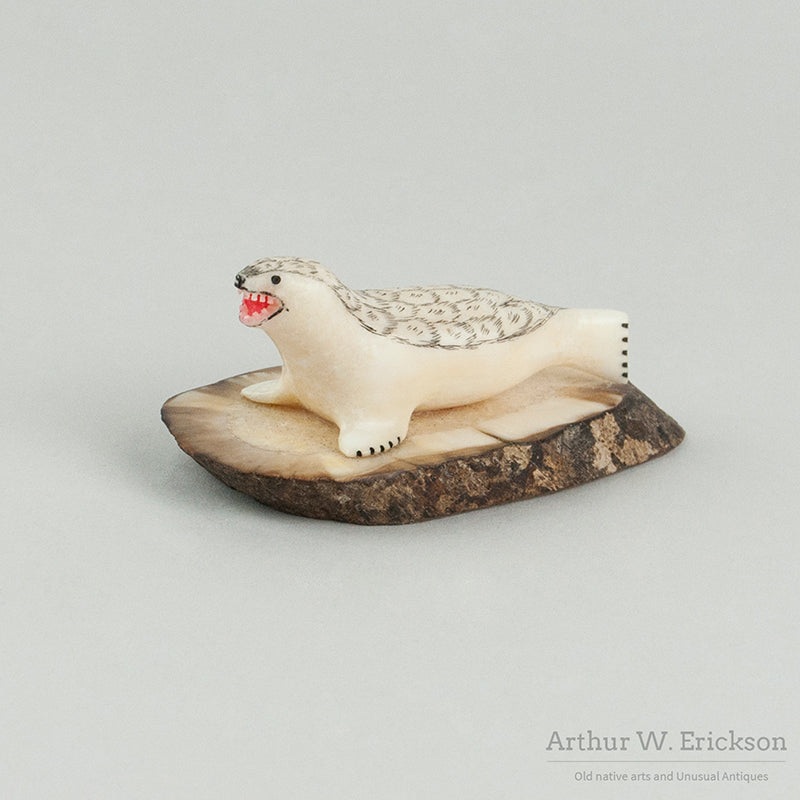Ivory Harbor Seal on Fossilized Ivory Base