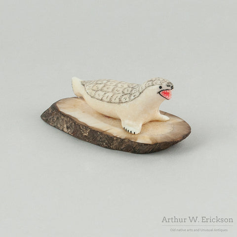 Ivory Harbor Seal on Fossilized Ivory Base