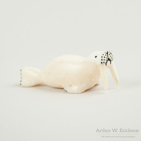 Big Tusked Carved Ivory Walrus