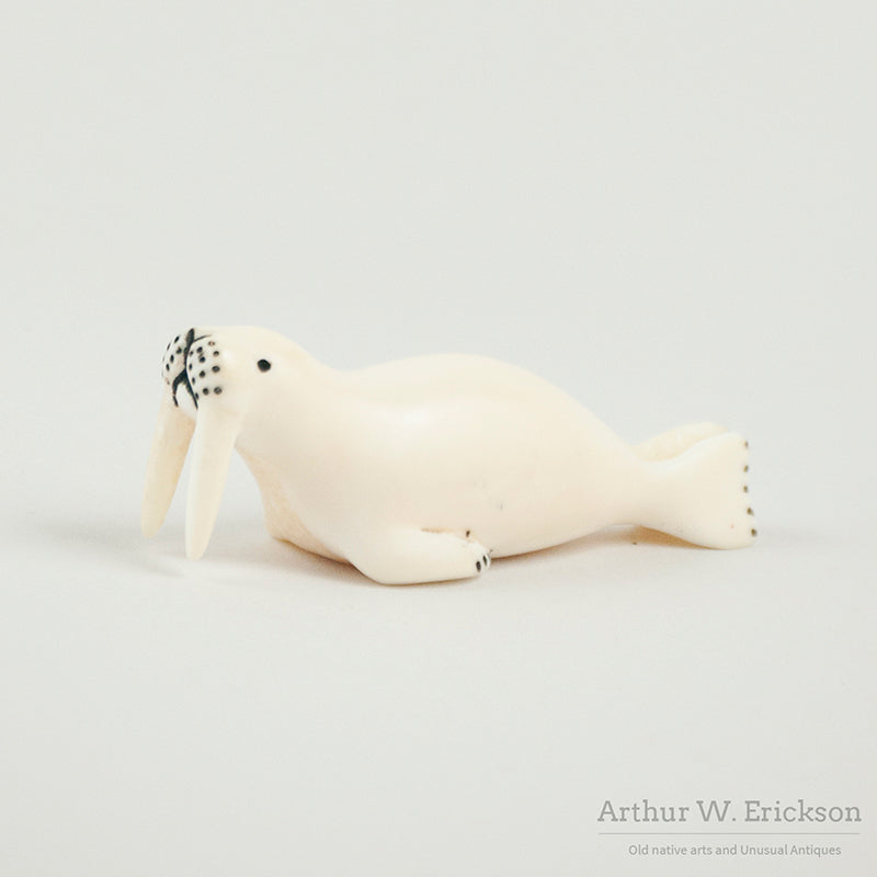 Big Tusked Carved Ivory Walrus